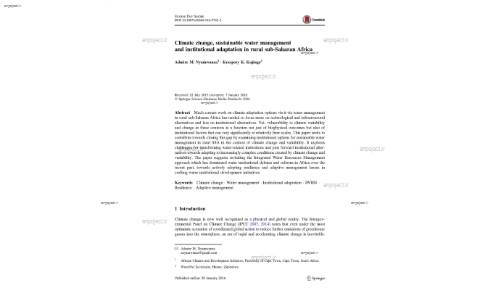 Climate change, sustainable water management and institutional adaptation in rural sub-Saharan Africa