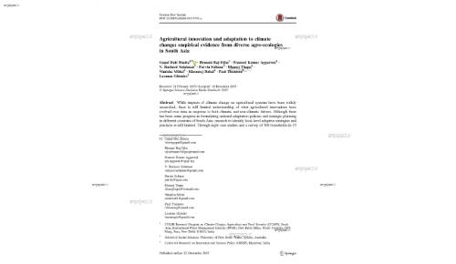 Agricultural innovation and adaptation to climate change: empirical evidence from diverse agro-ecologies in South Asia