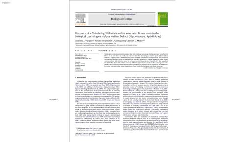 Discovery of a CI-inducing Wolbachia and its associated fitness costs in the biological control agent Aphytis melinus DeBach (Hymenoptera: Aphelinidae)