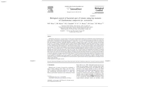Biological control of bacterial spot of tomato using hrp mutants of Xanthomonas campestris pv. vesicatoria