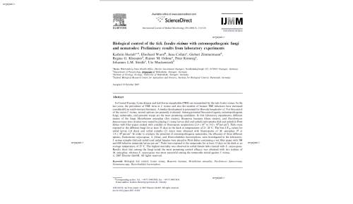Biological control of the tick Ixodes ricinus with entomopathogenic fungi and nematodes: Preliminary results from laboratory experiments