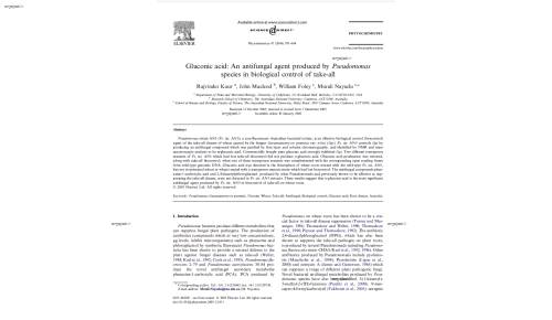Gluconic acid: An antifungal agent produced by Pseudomonas species in biological control of take-all