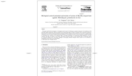 Biological control potential and modes of action of Bacillus megaterium against Meloidogyne graminicola on rice