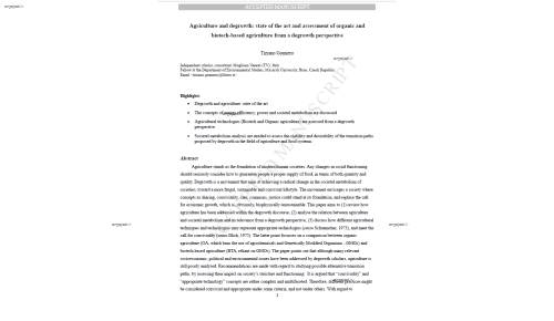 Agriculture and degrowth: state of the art and assessment of organic and biotech-based agriculture from a degrowth perspective