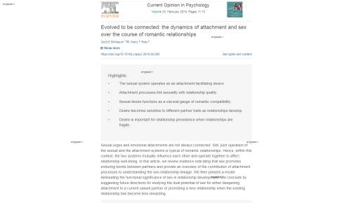 Evolved to Be Connected: The Dynamics of Attachment and Sex over the Course of Romantic Relationships