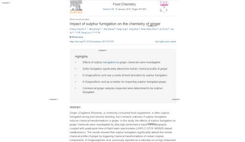 Impact of sulphur fumigation on the chemistry of ginger
