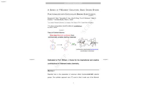 A SERIES OF F-ELEMENT CHELATORS; DIAZA CROWN ETHERS FUNCTIONALIZED WITH CATECHOLATE BINDING SUBSTITUENTS.