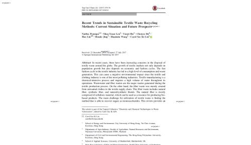 Recent Trends in Sustainable Textile Waste Recycling Methods: Current Situation and Future Prospects
