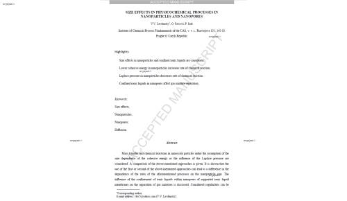 SIZE EFFECTS IN PHYSICOCHEMICAL PROCESSES IN NANOPARTICLES AND NANOPORES