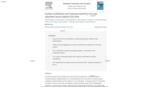 Surface modification and chemical sensitivity of sol gel deposited nanocrystalline ZnO films