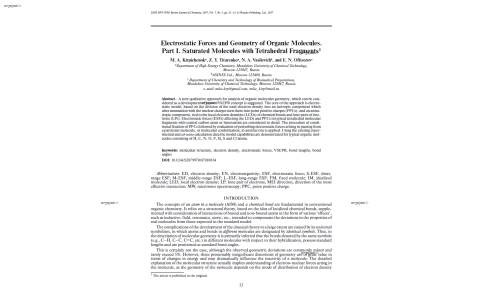 Electrostatic Forces and Geometry of Organic Molecules. Part I. Saturated Molecules with Tetrahedral Fragments1