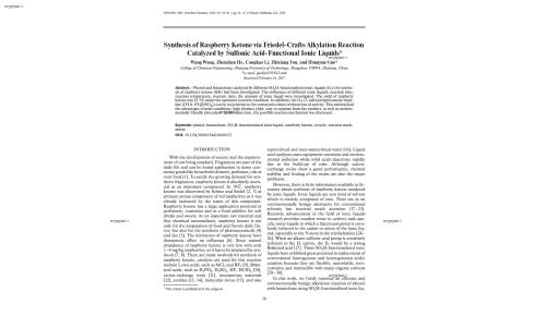 Synthesis of Raspberry Ketone via Friedel-Crafts Alkylation Reaction Catalyzed by Sulfonic Acid-Functional Ionic Liquids1
