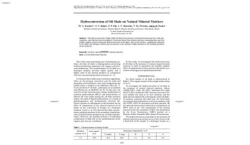 Hydroconversion of Oil Shale on Natural Mineral Matrices