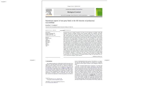 Nutritional aspects of non-prey foods in the life histories of predaceous Coccinellidae