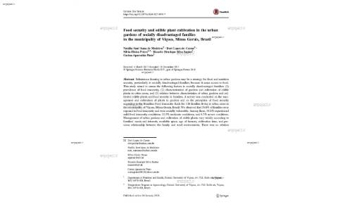 Food security and edible plant cultivation in the urban gardens of socially disadvantaged families in the municipality of Vic¸osa, Minas Gerais, Brazil