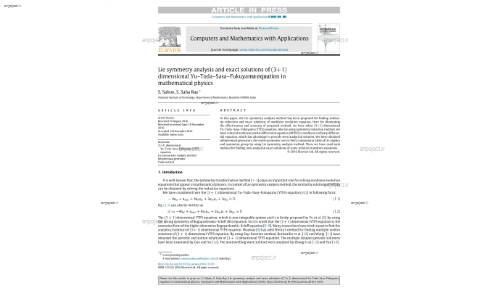 Lie symmetry analysis and exact solutions of (3+1) dimensional Yu–Toda–Sasa–Fukuyama equation in mathematical physics