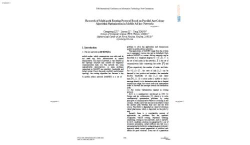 ترجمه مقاله تخصصی Research of Multi-path Routing Protocol Based on Parallel Ant Colony Algorithm Optimization in Mobile Ad hoc Networks تحقیقات چند مسیری پروتکل بر اساس  بهینه سازی الگوریتم موازی مورچه در شبکه های تک کاره موبایل