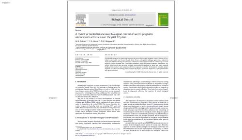 a review of australian classical biological control of weeds programs and research activities over the past 12 years