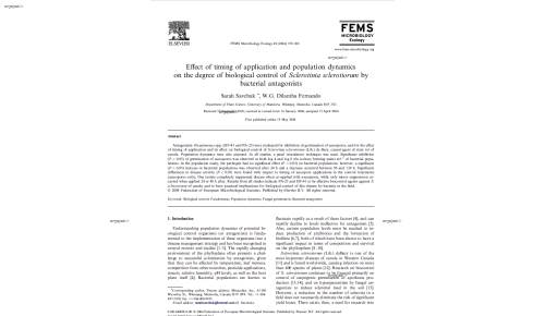 Effect of timing of application and population dynamics on the degree of biological control of Sclerotinia sclerotiorum by bacterial antagonists
