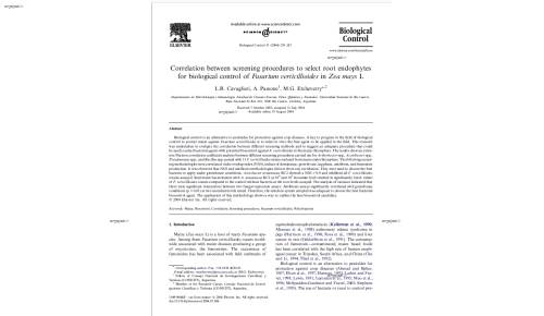 Correlation between screening procedures to select root endophytes for biological control of Fusarium verticillioides in Zea mays L