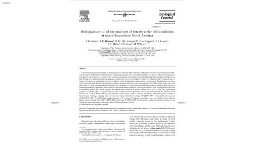 Biological control of bacterial spot of tomato under Weld conditions at several locations in North America