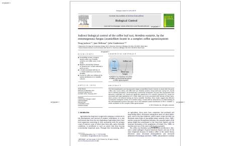 Indirect biological control of the coffee leaf rust, Hemileia vastatrix, by the entomogenous fungus Lecanicillium lecanii in a complex coffee agroecosystem
