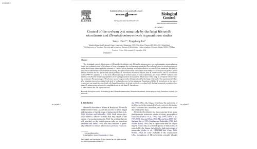 Control of the soybean cyst nematode by the fungi Hirsutella rhossiliensis and Hirsutella minnesotensis in greenhouse studies