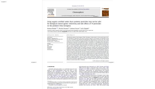 Using organic-certified rather than synthetic pesticides may not be safer for biological control agents: Selectivity and side effects of 14 pesticides on the predator Orius laevigatus