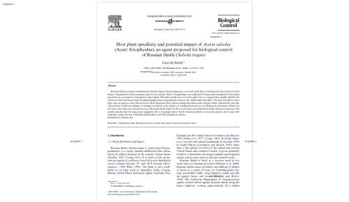 Host plant speciWcity and potential impact of Aceria salsolae (Acari: Eriophyidae), an agent proposed for biological control of Russian thistle (Salsola tragus)