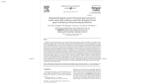 Integrated biological control of bacterial speck and spot of tomato under Weld conditions using foliar biological control agents and plant growth-promoting rhizobacteria