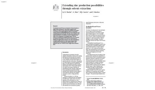 ترجمه مقاله Extending zinc production possibilities through solvent extraction،گسترش احتمالات تولید روی از طریق  استخراج حلال 